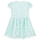 Girls Aqua Bow Lace Dress, 1, hi-res